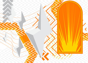 Random White, Gray and Orange, Yellow colored geometrical graphic minimal background. Geometric retro theme poster banner. Vintage abstract shapes template for cover design.