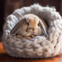 Mini Lop Bunny in a Cozy Setting, A Picture of Serenity