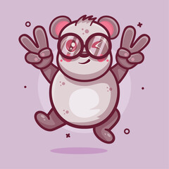 cute panda animal character mascot with peace sign hand gesture isolated cartoon in flat style design