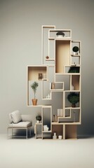 home shelving with an unique collection of boxes containing a variety of plants, pots and other home decorations. Made with the highest quality generative AI tools 