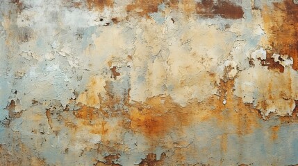 A heavily weathered and textured metal surface with layers of peeling paint. Generative AI