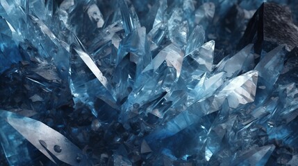 A stunning close-up of blue crystal formations. Generative AI