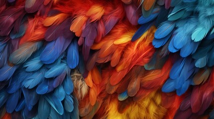 Obraz premium Multicolored bird feathers with intricate patterns. Generative AI