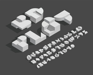 3D Geometrical Isometric White Block  Designer Font Set in vector format