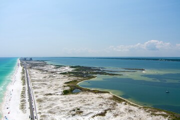 Aerial view of Opal Beach and the Santa Rosa Sound in Pensacola, Florida