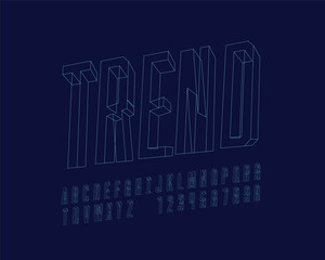 high technology 3D wireframe font set design