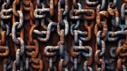 Fototapeta premium Rusty chains hanging from the side of a building. Generative AI