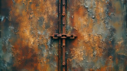 A rusted metal door with an old and worn handle. Generative AI