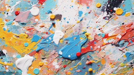 A colorful abstract painting with dynamic paint splatters. Generative AI