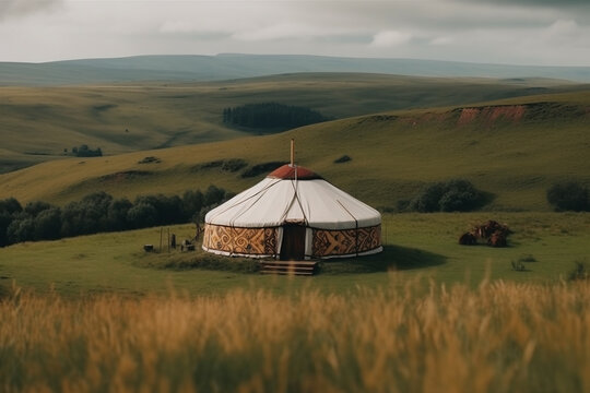 A yurt in the middle of a forest - Generative AI	