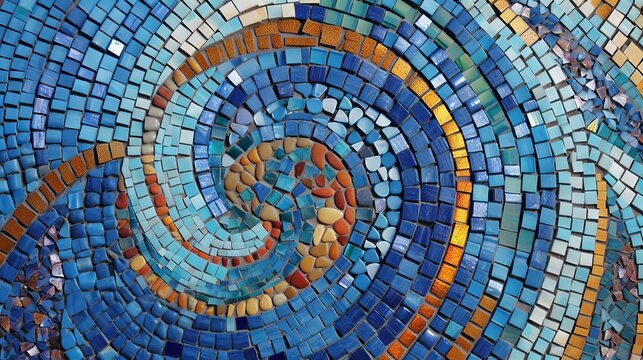 A detailed mosaic design, showcasing intricate patterns and colors. Generative AI