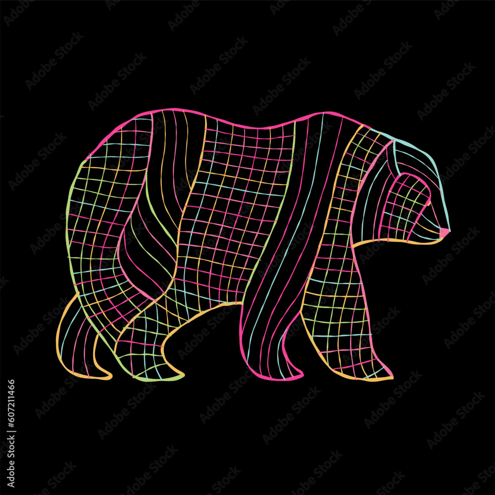 Aufkleber bear character with stripe and plaid abstract ornament isolated on black
