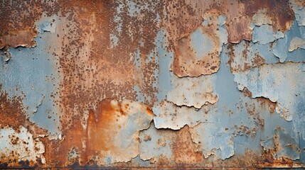 A weathered and distressed metal texture with chipped paint. Generative AI