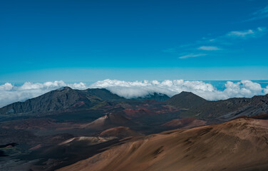 Naklejka premium Haleakala National Park, Maui, Hawaii. Shield volcano. Cinder cone. Volcanic cones are among the simplest volcanic landforms. They are built by ejecta from a volcanic vent.
