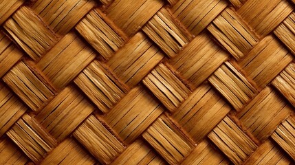 A detailed close-up of a hand-woven bamboo mat. Generative AI