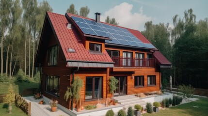 Alternative green energy, solar panels on the roof top of the house. Generative AI