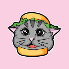 artwork illustration and t shirt design cat burger cute character sticker