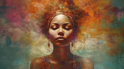 portrait of a beautiful traditional woman watercolored Generative AI