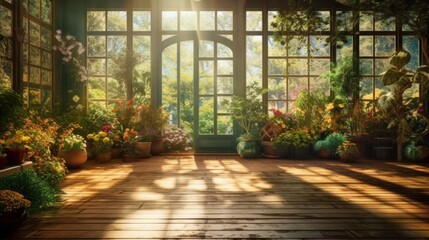 Lush indoor garden filled with a variety of potted plants. Generative AI