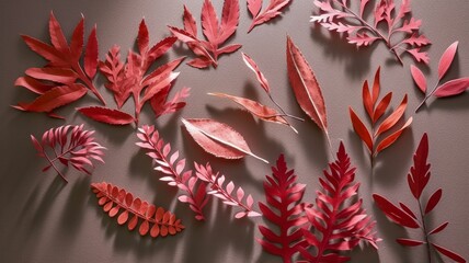 red and yellow leafs on marble table Generative AI