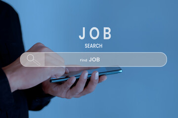 Men looking for job vacancies online using search applications on smartphones