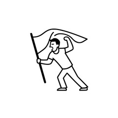 Protester holding flag vector illustration isolated on transparent background