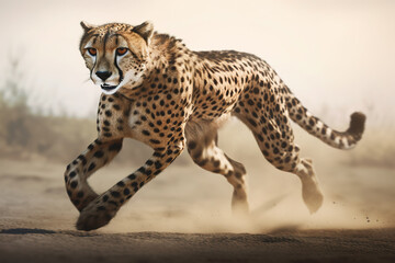 Image of cheetah running on natural background. Wildlife animals. Illustration, Generative AI.