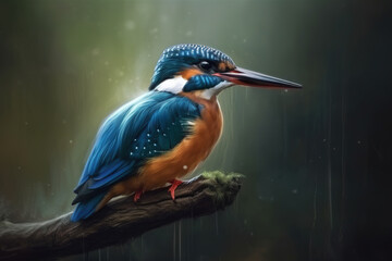 Fototapeta premium Image of common kingfisher on nature background. Birds. Wildlife Animals. Illustration, generative AI.