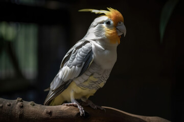 Obraz premium Cockatiel parrot on a branch on nature background. Birds. Wildlife Animals. Illustration, generative AI.