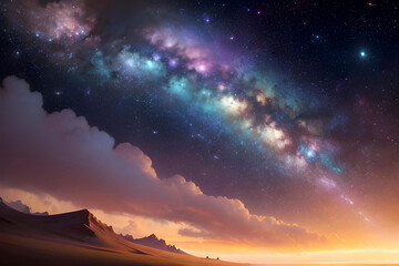 Obraz na płótnie Canvas Abstract illustration landscape with sky of galaxy, planets, stars