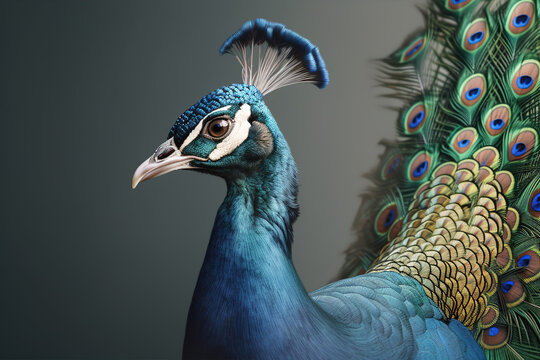 Image of a peacock head. Birds. Wildlife Animals. Illustration, generative AI.