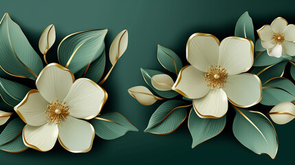 Luxury green magnolia background with golden and green. Generative AI