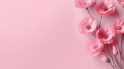Minimal background in pink flowers. Generative AI