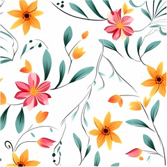 Artistic Spring Flower Pattern On White Background Illustration