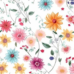 Artistic Spring Flower Pattern On White Background Illustration