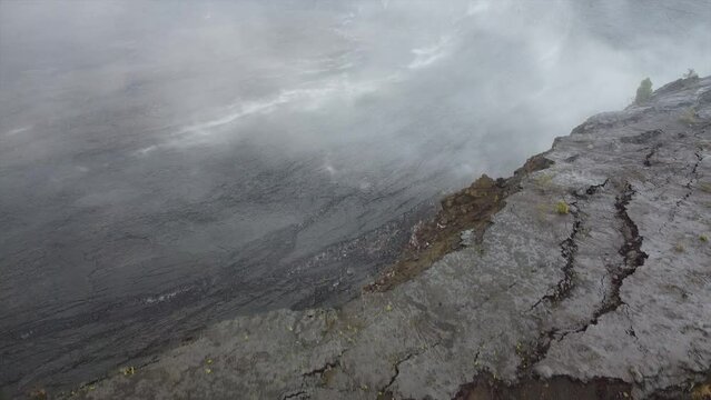 Flying over smoky volcano in big island. Hawaii. Amazing smoky seen before eruption. High quality 4K footage