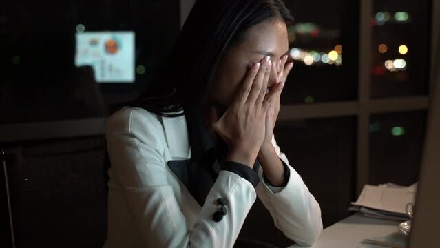 Businesswoman hard working to late night and work overtime at office. Manager assigns task after timeout of work. Concept of business management, assignment job late and working overtime.