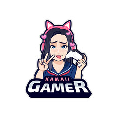 Kawaii gamer streamer girl isolated on white background