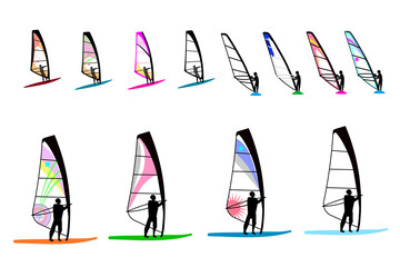 ウインドサーフィンのイラストセット