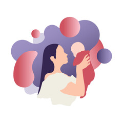 Happy Mother’s Day in Flat Illustration Abstract Design Background, Mother Hugging Her Lovely Daughter