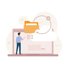 Files backup with information duplicate upload to cloud server tiny person concept
