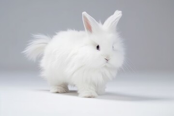 cute white rabbit standing on a blank background Generative AI