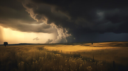 Storm approaching to grass field created with Generative AI Technology