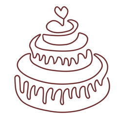 one line drawing of romantic elements. Bells wedding rings invitation rose dove love key gift padlock bottle wedding shoe cake heart wine glass heart with arrow color stains. Line art style  