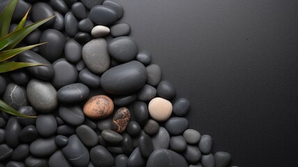 Fototapeta premium Black pebbles on the beach with copy space Generative AI