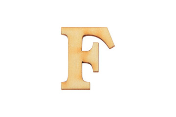 English flat wood character F. Alphabet letter wooden font isolated on white background.