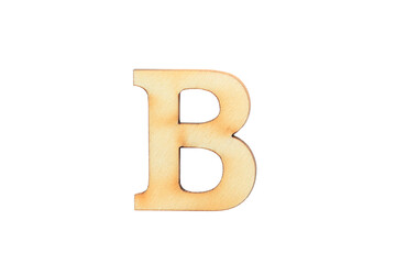 English flat wood character B. Alphabet letter wooden font isolated on white background.