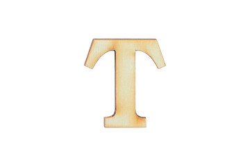 English flat wood character T. Alphabet letter wooden font isolated on white background.