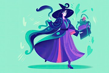 mysterious woman wearing a witch costume with a full moon in the background Generative AI