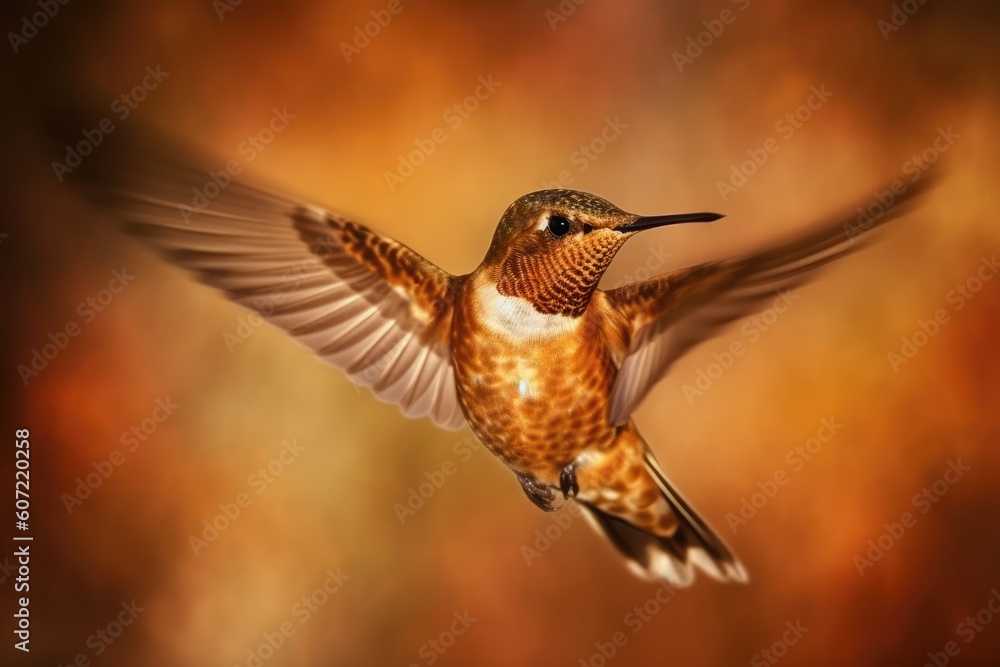 Poster hummingbird in flight with a blurred background generative ai